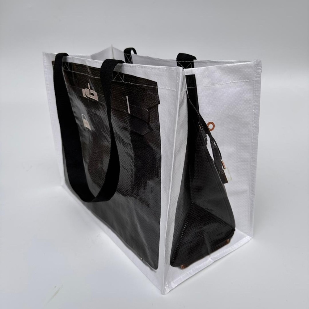 Grocery Bag made from Recycled Plastic Bottles with Novelty Bag Print in Black